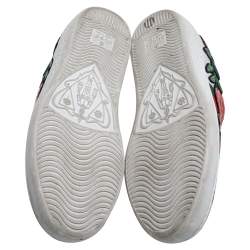 مملوكة مسبقًا حذاء رياضي غوتشي أيس مطرز زهور جلد أبيض مقاس 34