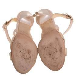 Pre Owned Jimmy Choo Beige Snakeskin Embossed Leather Lottie Crisscross Sandals Size 34.5