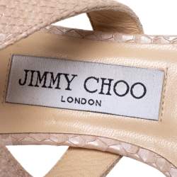 Pre Owned Jimmy Choo Beige Snakeskin Embossed Leather Lottie Crisscross Sandals Size 34.5