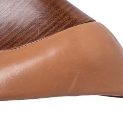 مملوكة مسبقًا Tory Burch Brown Leather Lowell Wedge Pump Size 39.5