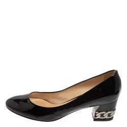 Pre Owned Casadei Black Patent Leather Block Heel Pumps Size 39