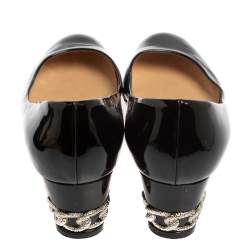 Pre Owned Casadei Black Patent Leather Block Heel Pumps Size 39