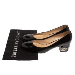 Pre Owned Casadei Black Patent Leather Block Heel Pumps Size 39