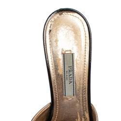 Pre Owned Prada Black Saffiano Patent Leather Mule Sandals Size 37.5