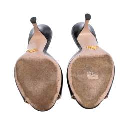 Pre Owned Prada Black Saffiano Patent Leather Mule Sandals Size 37.5