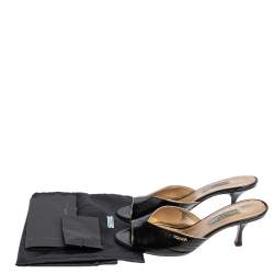 Pre Owned Prada Black Saffiano Patent Leather Mule Sandals Size 37.5