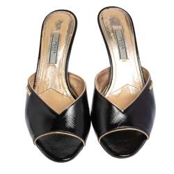 Pre Owned Prada Black Saffiano Patent Leather Mule Sandals Size 37.5