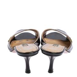 Pre Owned Prada Black Saffiano Patent Leather Mule Sandals Size 37.5