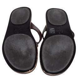 Pre Owned Gucci Brown Leather GG Thong Slide Sandals Size 43.5
