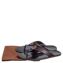 Pre Owned Gucci Brown Leather GG Thong Slide Sandals Size 43.5