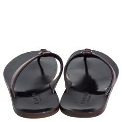 Pre Owned Gucci Brown Leather GG Thong Slide Sandals Size 43.5