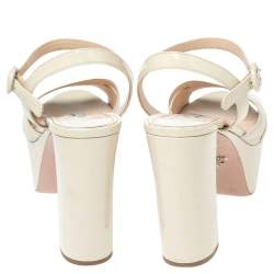Pre Owned Prada Cream Patent Leather Platform Sandals Size 39.5