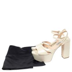 Pre Owned Prada Cream Patent Leather Platform Sandals Size 39.5