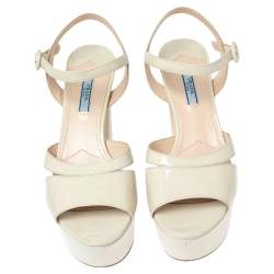Pre Owned Prada Cream Patent Leather Platform Sandals Size 39.5