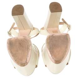 Pre Owned Prada Cream Patent Leather Platform Sandals Size 39.5