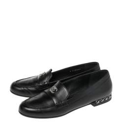 Chanel Black Leather Chain  Loafers Size 40