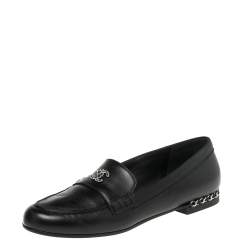 Chanel Black Leather Chain Loafers Size 40 Chanel