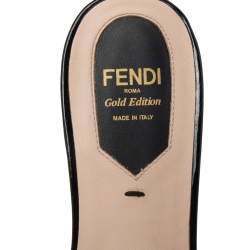 Pre Owned Fendi Metallic Gold Leather Studded Slide Sandals Size 36.5