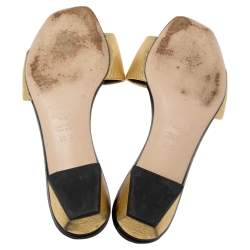 Pre Owned Fendi Metallic Gold Leather Studded Slide Sandals Size 36.5