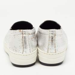 Pre Owned McQ by Alexander McQueen Silver Leather Low Top Sneakers Size 36