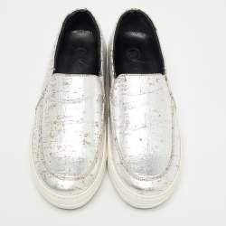 Pre Owned McQ by Alexander McQueen Silver Leather Low Top Sneakers Size 36