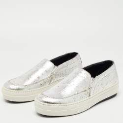 Pre Owned McQ by Alexander McQueen Silver Leather Low Top Sneakers Size 36