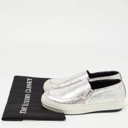 Pre Owned McQ by Alexander McQueen Silver Leather Low Top Sneakers Size 36