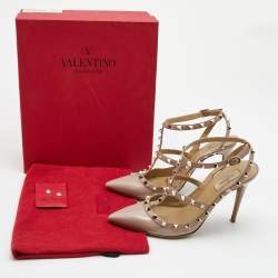 Pre Owned Valentino Dusty Pink Patent Leather Rockstud Strappy Pointed Toe Pumps Size 40