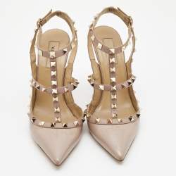 Pre Owned Valentino Dusty Pink Patent Leather Rockstud Strappy Pointed Toe Pumps Size 40