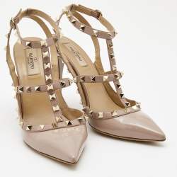 Pre Owned Valentino Dusty Pink Patent Leather Rockstud Strappy Pointed Toe Pumps Size 40