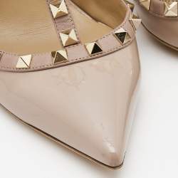 Pre Owned Valentino Dusty Pink Patent Leather Rockstud Strappy Pointed Toe Pumps Size 40