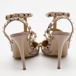 Pre Owned Valentino Dusty Pink Patent Leather Rockstud Strappy Pointed Toe Pumps Size 40