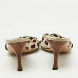 Gucci Off White Leather Cross Strap Web Slide Sandals Size 38