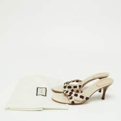 Gucci Off White Leather Cross Strap Web Slide Sandals Size 38