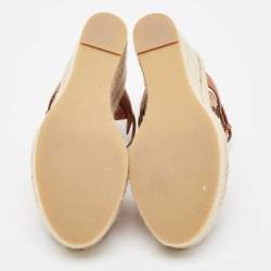 Pre Owned Saint Laurent Brown Leather Tribute Espadrille Wedge Sandals 37.5