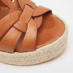Pre Owned Saint Laurent Brown Leather Tribute Espadrille Wedge Sandals 37.5