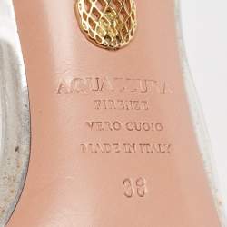 Pre Owned Aquazzura Silver PVC And Leather Temptation Crystal Sandals Size 38
