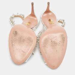 Pre Owned Aquazzura Silver PVC And Leather Temptation Crystal Sandals Size 38