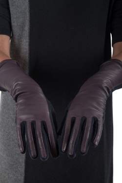 Lanvin Burgundy/Navy Leather Wool Long Gloves