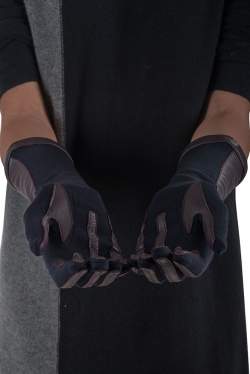 Lanvin Burgundy/Navy Leather Wool Long Gloves