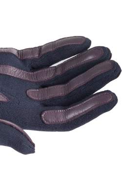 Lanvin Burgundy/Navy Leather Wool Long Gloves