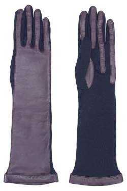 Lanvin Burgundy/Navy Leather Wool Long Gloves
