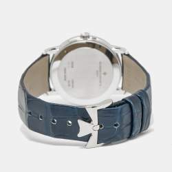 Pre Owned Vacheron Constantin Tradionnelle 25558/000G-B White Mother Of Pearl Dial Diamond 18K White Gold Alligator Leather Women's Wristwatch 30 mm