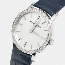 Pre Owned Vacheron Constantin Tradionnelle 25558/000G-B White Mother Of Pearl Dial Diamond 18K White Gold Alligator Leather Women's Wristwatch 30 mm