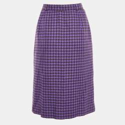 Valentino Miss V Purple/Black Houndstooth Wool Midi Skirt L