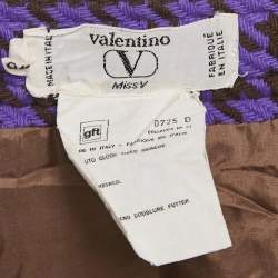 Valentino Miss V Purple/Black Houndstooth Wool Midi Skirt L