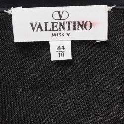 Pre Owned Valentino Miss V Black Linen V-Neck Sleeveless Sheath Dress M