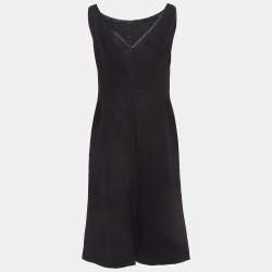 Pre Owned Valentino Miss V Black Linen V-Neck Sleeveless Sheath Dress M