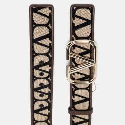 مملوكة مسبقًا Valentino Brown/Beige Iconographe Canvas and Leather VLogo Reversible Belt 75CM