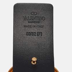 Pre Owned Valentino Gold/Black Patent and Leather VLogo Reversible Belt 80CM